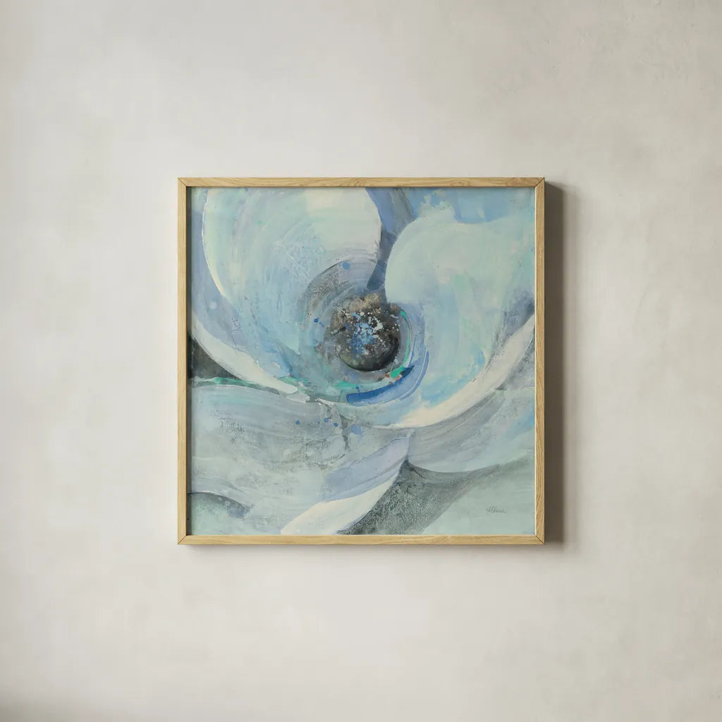 Moonlight Magnolia I by Albena Hristova. Shown in a natural wood glass frame for a timeless modern aesthetic. Available as an archival giclee rolled canvas, fine art paper, or poster print. SKU 46613a.