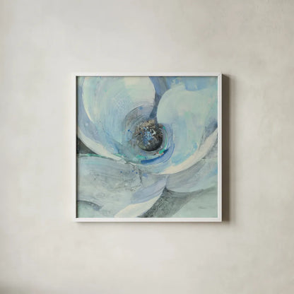 Moonlight Magnolia I by Albena Hristova. Shown in a crisp white glass frame for a clean and minimalist style. Available as an archival giclee rolled canvas, fine art paper, or poster print. SKU 46613a.