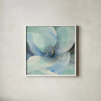 Moonlight Magnolia II by Albena Hristova. Shown in a crisp white glass frame for a clean and minimalist style. Available as an archival giclee rolled canvas, fine art paper, or poster print. SKU 46614a.