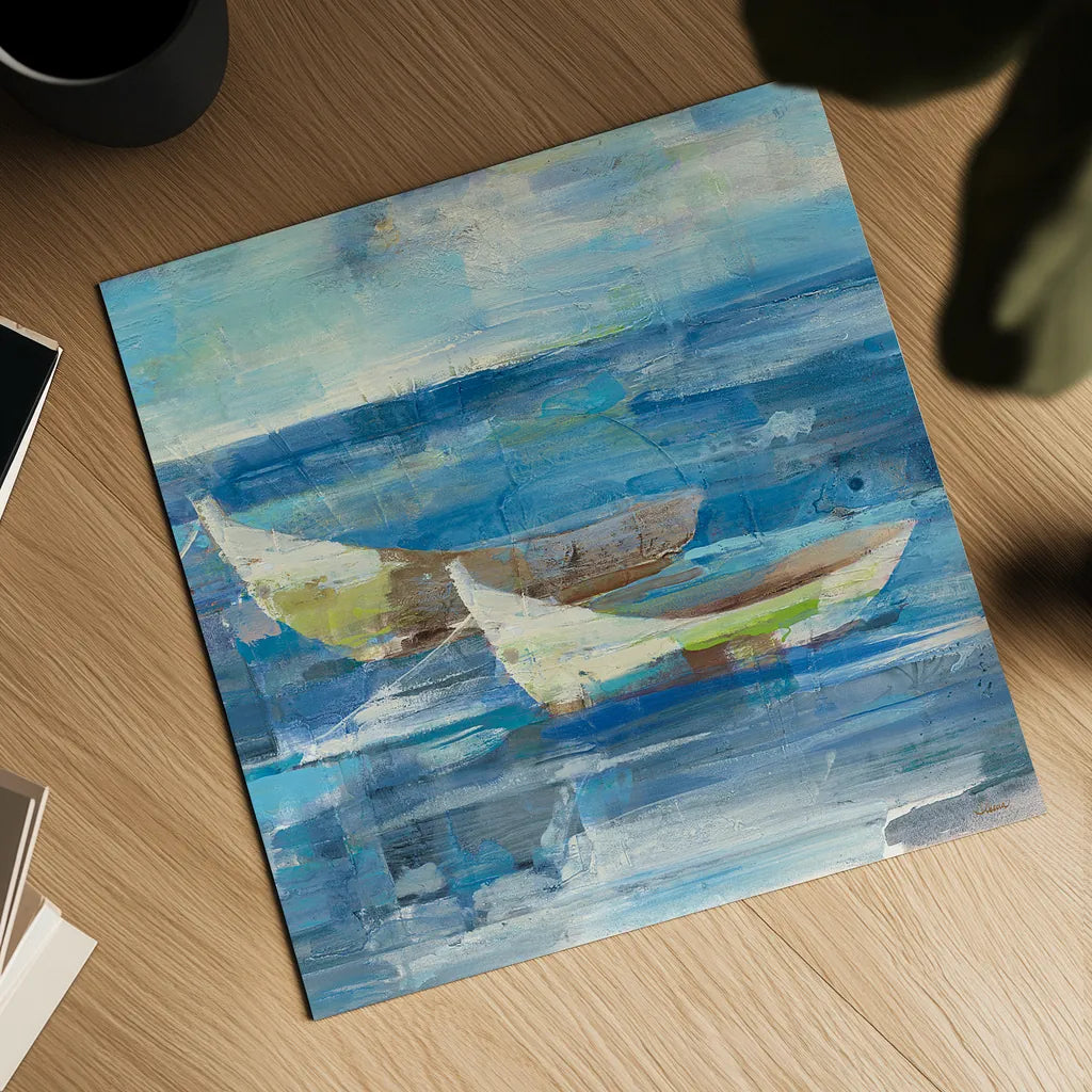 Mooring for the Day v.2 Sq by Albena Hristova. Shown as a detailed flat fine art print, highlighting archival giclee quality. Available as an archival giclee rolled canvas, fine art paper, or poster print. SKU 20869a.