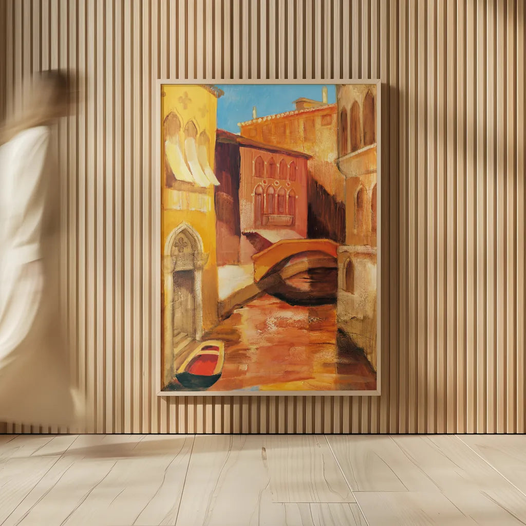 Morning on the Canal I by Albena Hristova. shown as over sized large wall art. Available as an archival giclee rolled canvas, fine art paper, or poster print. SKU 6320h.