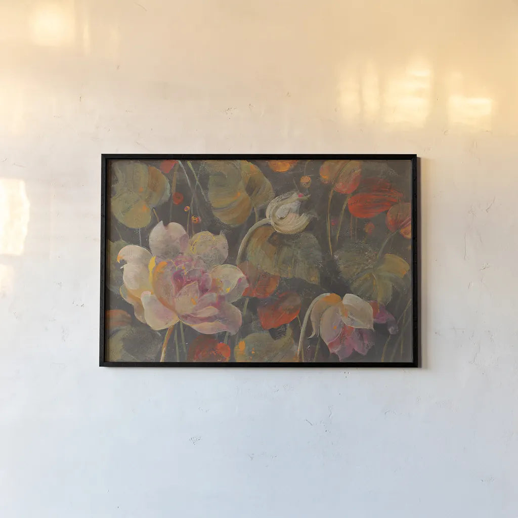 Night Garden by Albena Hristova. shown as a paper print in a black flame. Available as a archival giclee rolled canvas, fine art paper, or poster print. SKU 30231i.