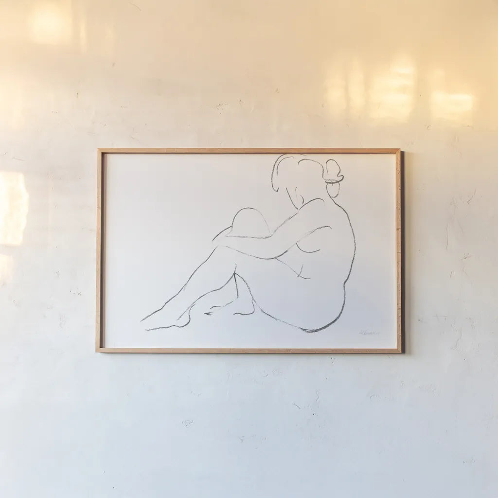 Nude Sketch IV v2 by Albena Hristova. shown as a paper print in a natural frame. Available as a archival giclee rolled canvas, fine art paper, or poster print. SKU 80618i.