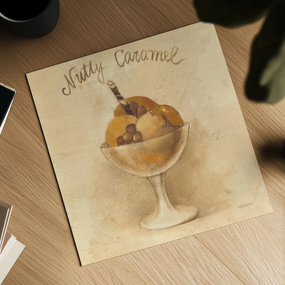 Nutty Caramel Sundae by Albena Hristova. Shown as a detailed flat fine art print, highlighting archival giclee quality. Available as an archival giclee rolled canvas, fine art paper, or poster print. SKU 54500a.