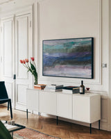 Ocean Dreams by Albena Hristova. shown as a framed stretched canvas in a living room above a console. Available as a archival giclee rolled canvas, fine art paper, or poster print. SKU 59661i.