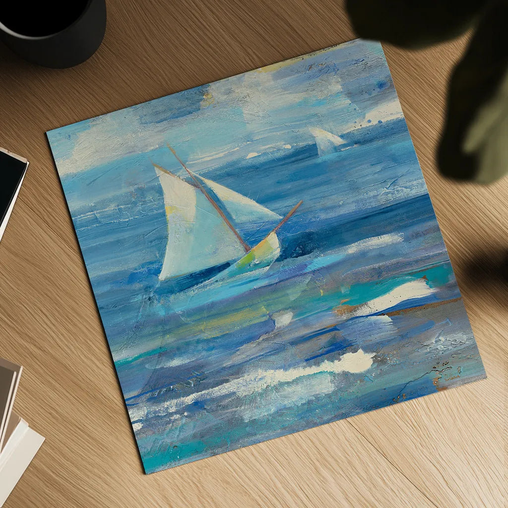 Ocean Sail v.2 Sq by Albena Hristova. Shown as a detailed flat fine art print, highlighting archival giclee quality. Available as an archival giclee rolled canvas, fine art paper, or poster print. SKU 20868a.