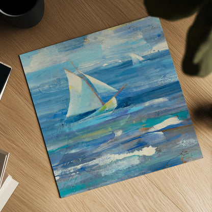 Ocean Sail v.2 Sq by Albena Hristova. Shown as a detailed flat fine art print, highlighting archival giclee quality. Available as an archival giclee rolled canvas, fine art paper, or poster print. SKU 20868a.
