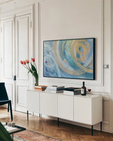 On the Roller Coaster by Albena Hristova. shown as a framed stretched canvas in a living room above a console. Available as a archival giclee rolled canvas, fine art paper, or poster print. SKU 44961i.