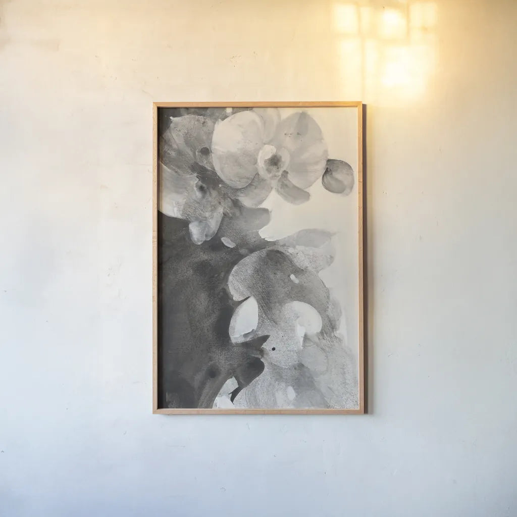 Orchid Splendor II by Albena Hristova. shown as a paper print in a natural frame. Available as a archival giclee rolled canvas, fine art paper, or poster print. SKU 64625h.