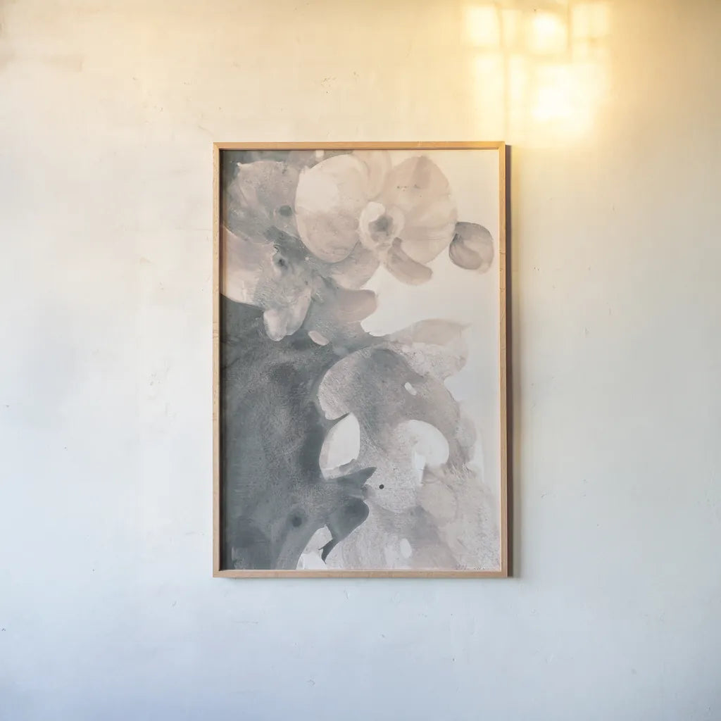 Orchid Splendor II Blush by Albena Hristova. shown as a paper print in a natural frame. Available as a archival giclee rolled canvas, fine art paper, or poster print. SKU 82360h.