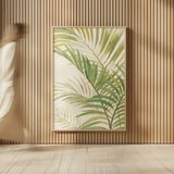Palms I Bright by Albena Hristova. shown as over sized large wall art. Available as an archival giclee rolled canvas, fine art paper, or poster print. SKU 48327h.