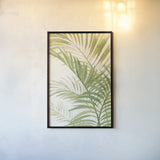 Palms I Bright by Albena Hristova. shown as a paper print in a black flame. Available as a archival giclee rolled canvas, fine art paper, or poster print. SKU 48327h.