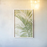 Palms I Bright by Albena Hristova. shown as a paper print in a white frame. Available as a archival giclee rolled canvas, fine art paper, or poster print. SKU 48327h.