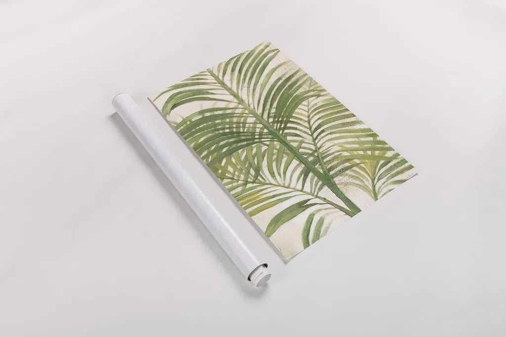 Palms II Bright by Albena Hristova. shown as a rolled paper print. Available as archival giclee rolled canvas, fine art paper, or poster print. SKU 48328h.