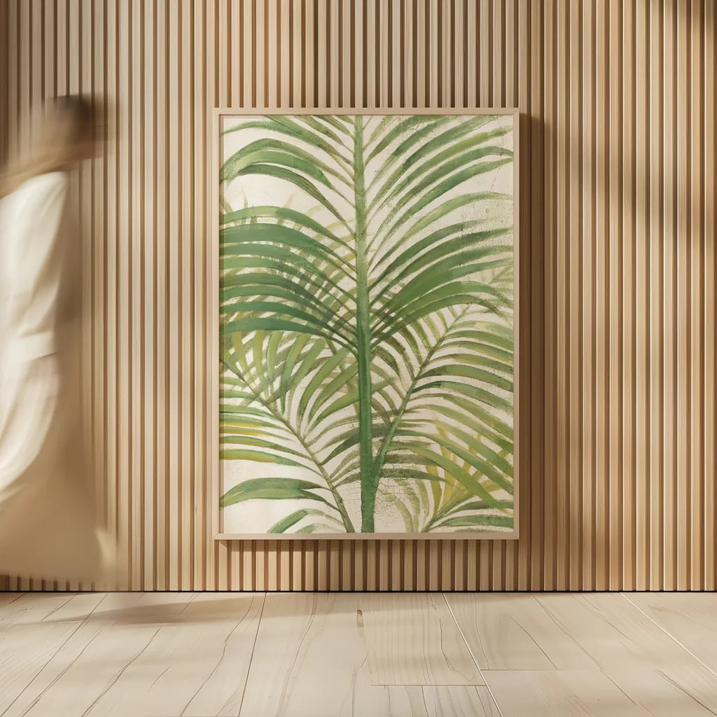 Palms II Bright by Albena Hristova. shown as over sized large wall art. Available as an archival giclee rolled canvas, fine art paper, or poster print. SKU 48328h.