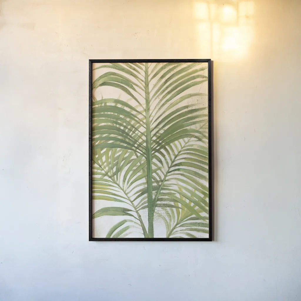 Palms II Bright by Albena Hristova. shown as a paper print in a black flame. Available as a archival giclee rolled canvas, fine art paper, or poster print. SKU 48328h.