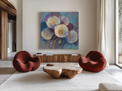 Papaver I by Albena Hristova. Shown as extra-large giant wall art in a modern living room. Available as an archival giclee rolled canvas, fine art paper, or poster print. SKU 18435a.