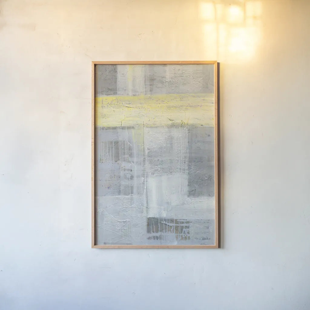 Patchwork Abstract I by Albena Hristova. shown as a paper print in a natural frame. Available as a archival giclee rolled canvas, fine art paper, or poster print. SKU 46615h.