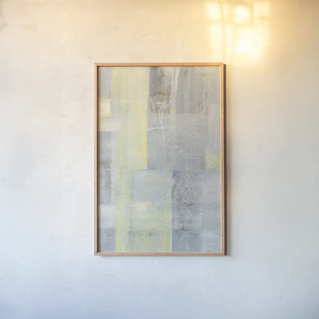 Patchwork Abstract II by Albena Hristova. shown as a paper print in a natural frame. Available as a archival giclee rolled canvas, fine art paper, or poster print. SKU 46616h.