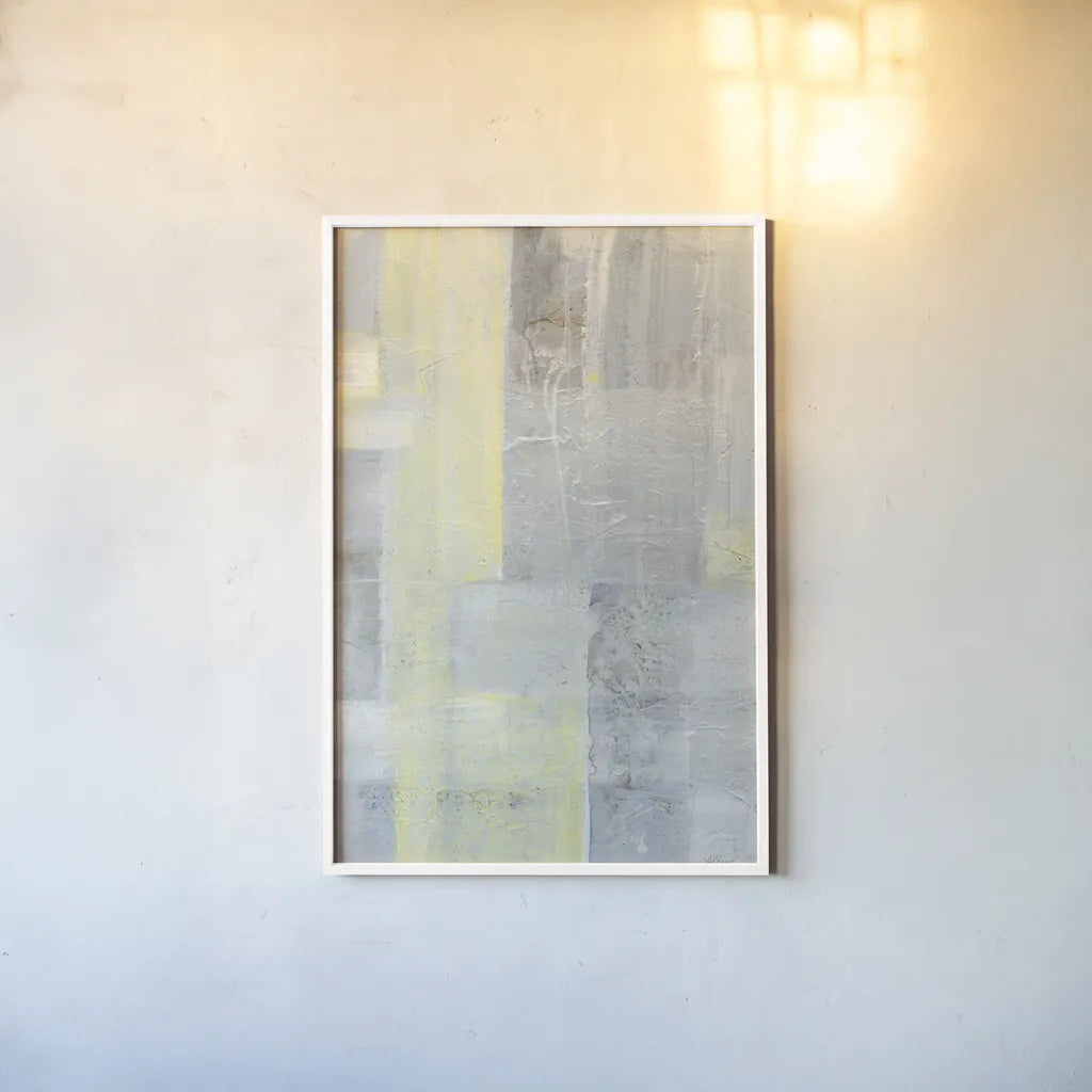 Patchwork Abstract II by Albena Hristova. shown as a paper print in a white frame. Available as a archival giclee rolled canvas, fine art paper, or poster print. SKU 46616h.