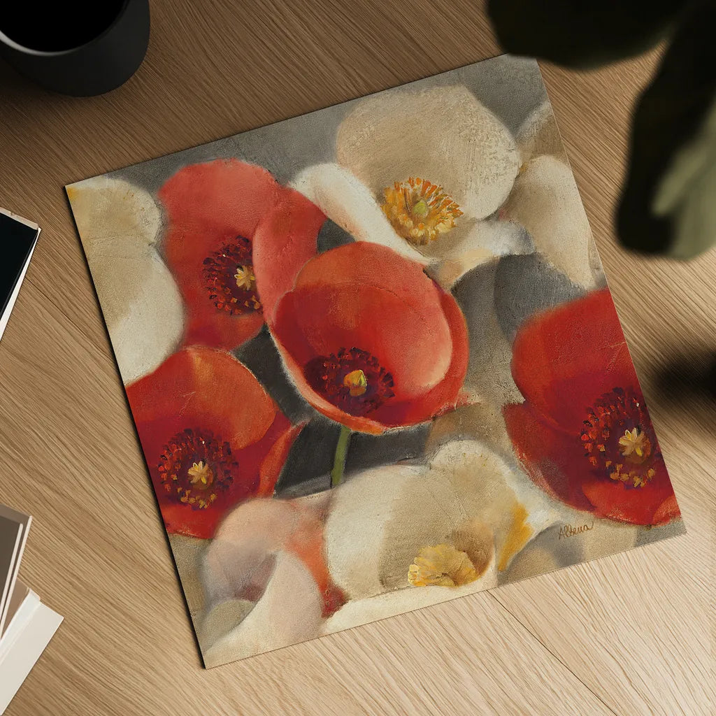 Poppies Bloom II by Albena Hristova. Shown as a detailed flat fine art print, highlighting archival giclee quality. Available as an archival giclee rolled canvas, fine art paper, or poster print. SKU 8857a.