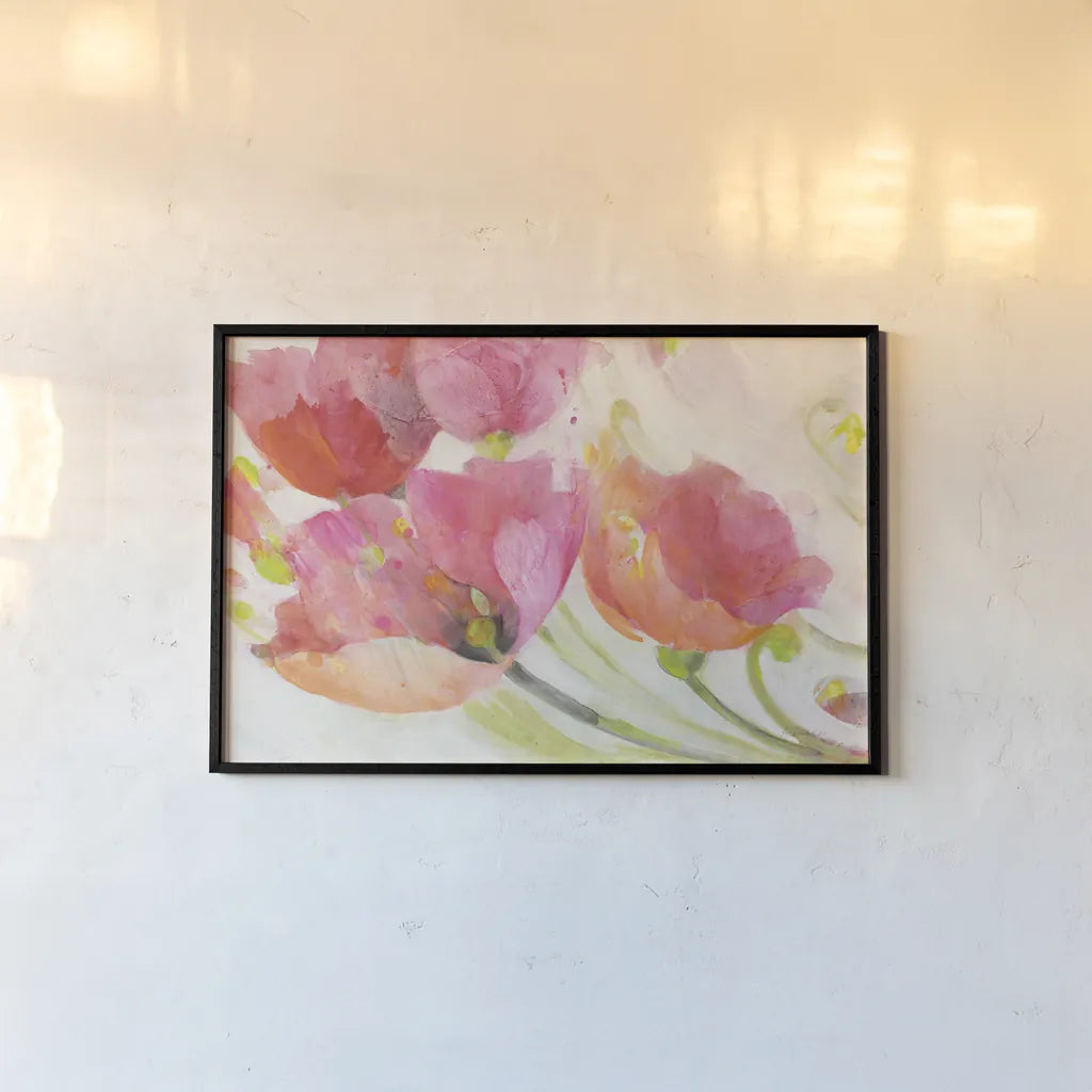 Poppies in the Breeze by Albena Hristova. shown as a paper print in a black flame. Available as a archival giclee rolled canvas, fine art paper, or poster print. SKU 58783i.