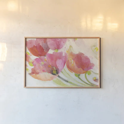 Poppies in the Breeze by Albena Hristova. shown as a paper print in a natural frame. Available as a archival giclee rolled canvas, fine art paper, or poster print. SKU 58783i.