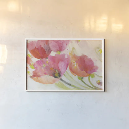 Poppies in the Breeze by Albena Hristova. shown as a paper print in a white frame. Available as a archival giclee rolled canvas, fine art paper, or poster print. SKU 58783i.