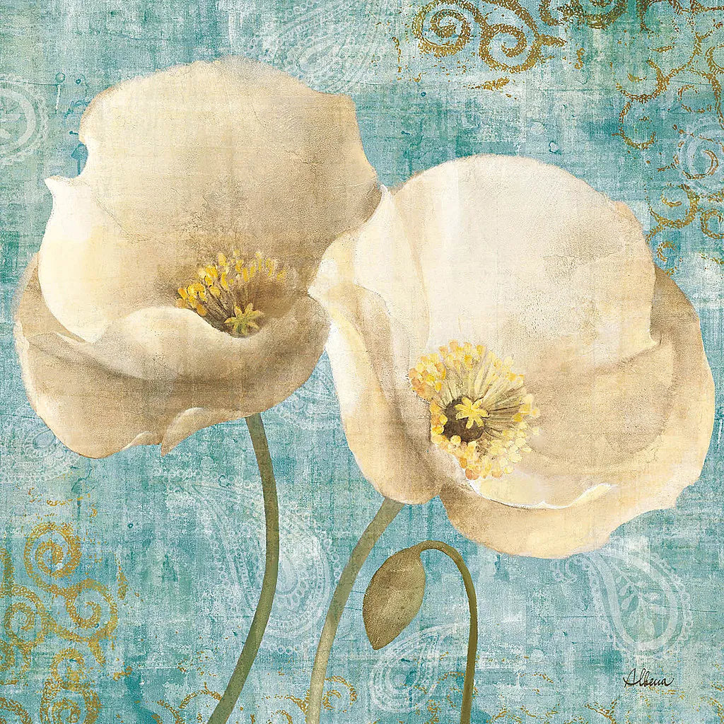 Poppies on Paisley by Albena Hristova. SKU 11418a. Archival Giclee Fine art print for wall decor.