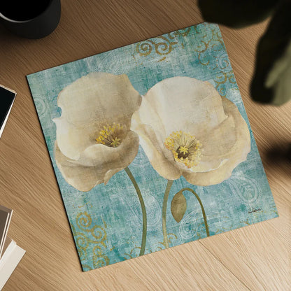 Poppies on Paisley by Albena Hristova. Shown as a detailed flat fine art print, highlighting archival giclee quality. Available as an archival giclee rolled canvas, fine art paper, or poster print. SKU 11418a.