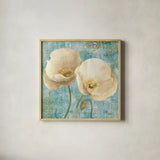 Poppies on Paisley by Albena Hristova. Shown in a natural wood glass frame for a timeless modern aesthetic. Available as an archival giclee rolled canvas, fine art paper, or poster print. SKU 11418a.