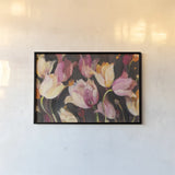 Popping Tulips by Albena Hristova. shown as a paper print in a black flame. Available as a archival giclee rolled canvas, fine art paper, or poster print. SKU 32472i.