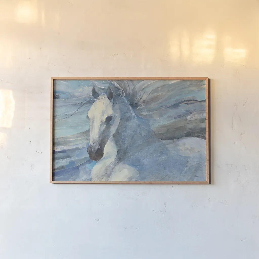 Poseidon Indigo Crop by Albena Hristova. shown as a paper print in a natural frame. Available as a archival giclee rolled canvas, fine art paper, or poster print. SKU 23850i.