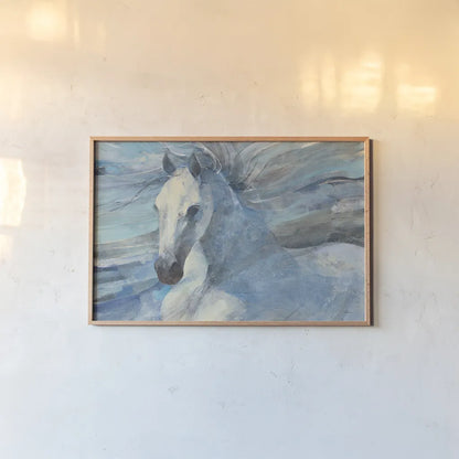 Poseidon Indigo Crop by Albena Hristova. shown as a paper print in a natural frame. Available as a archival giclee rolled canvas, fine art paper, or poster print. SKU 23850i.