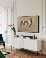 Pretty Girl by Albena Hristova. shown as a framed stretched canvas in a living room above a console. Available as a archival giclee rolled canvas, fine art paper, or poster print. SKU 38927i.