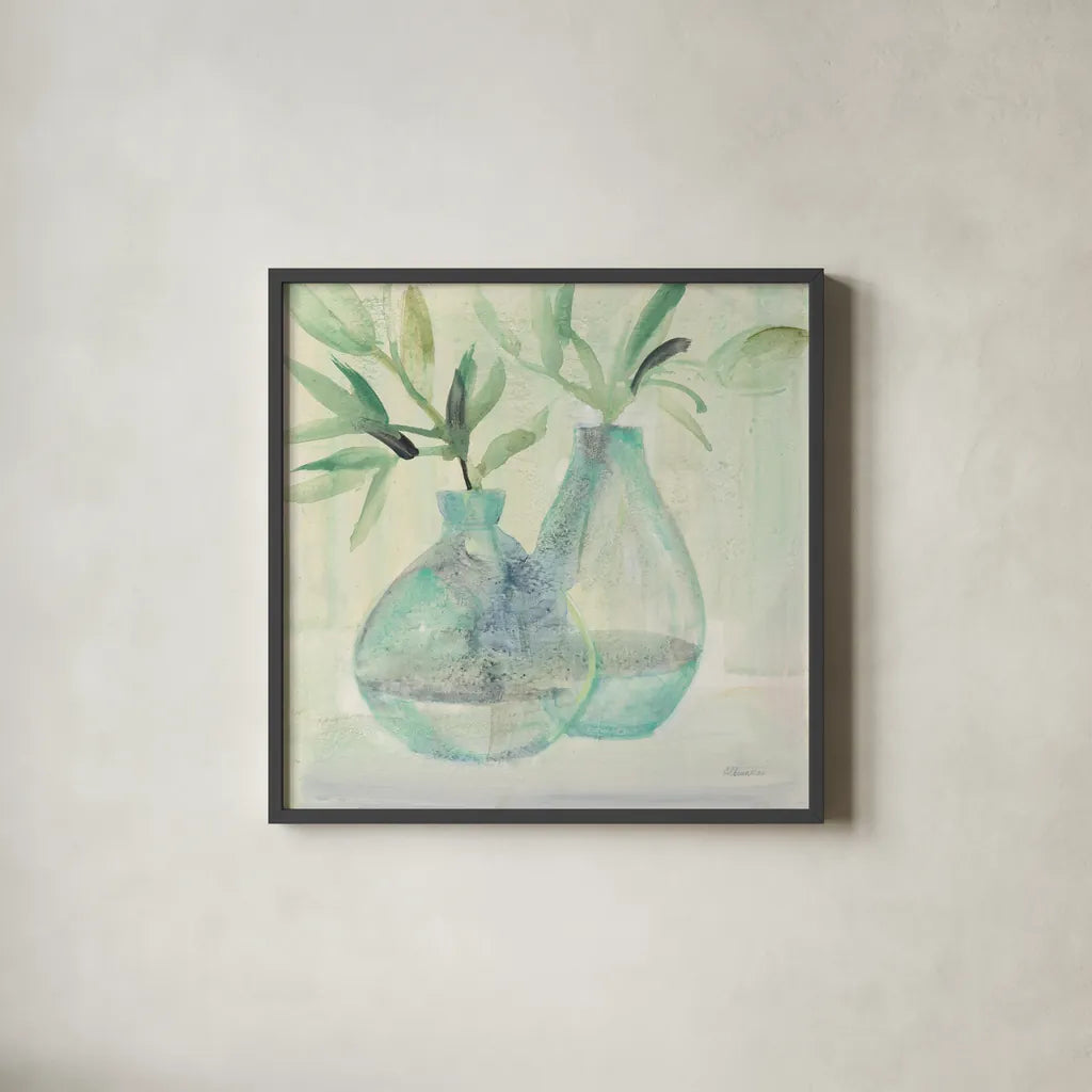 Pretty Jars by Albena Hristova. Shown in a sleek black glass frame for a contemporary gallery look. Available as an archival giclee rolled canvas, fine art paper, or poster print. SKU 53321a.