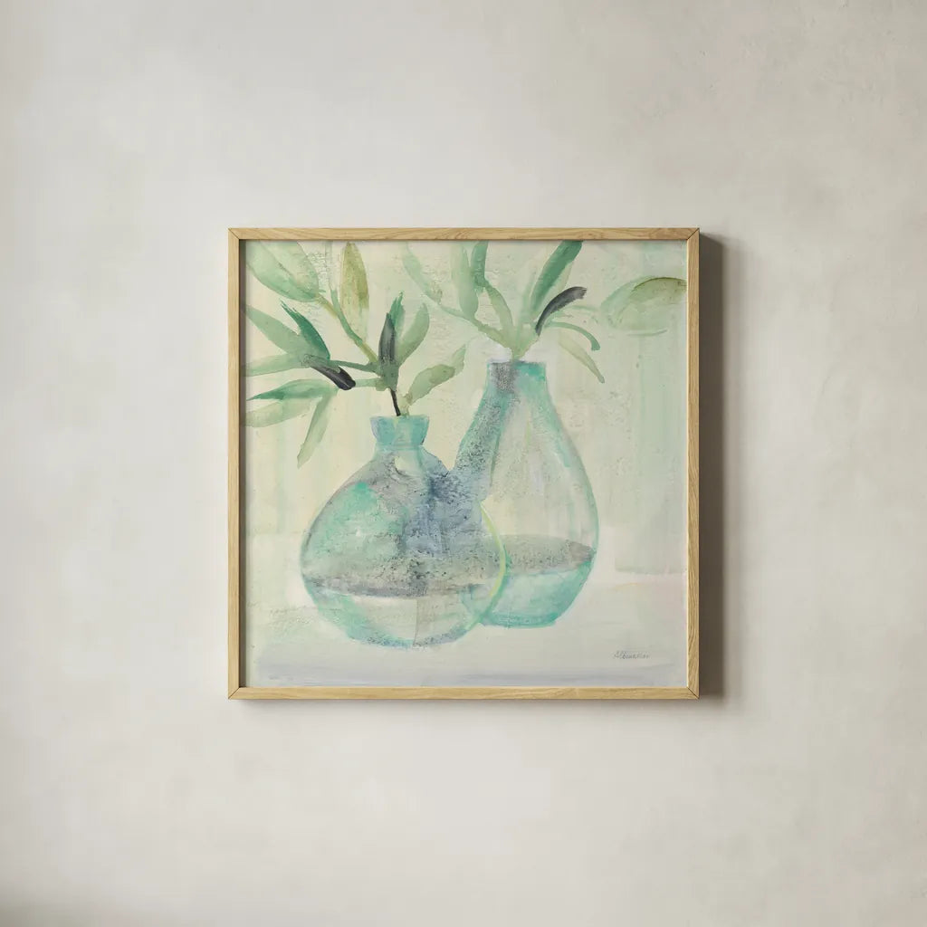 Pretty Jars by Albena Hristova. Shown in a natural wood glass frame for a timeless modern aesthetic. Available as an archival giclee rolled canvas, fine art paper, or poster print. SKU 53321a.