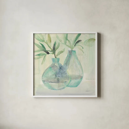 Pretty Jars by Albena Hristova. Shown in a crisp white glass frame for a clean and minimalist style. Available as an archival giclee rolled canvas, fine art paper, or poster print. SKU 53321a.