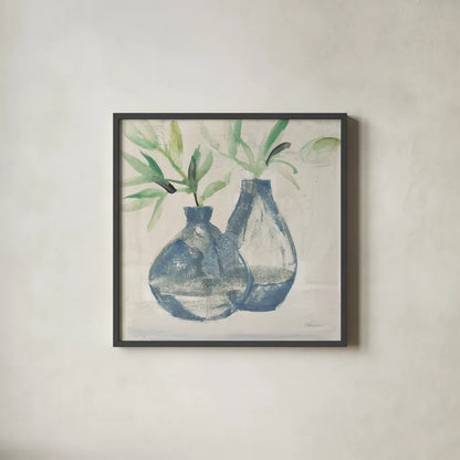 Pretty Jars Warm by Albena Hristova. Shown in a sleek black glass frame for a contemporary gallery look. Available as an archival giclee rolled canvas, fine art paper, or poster print. SKU 60299a.