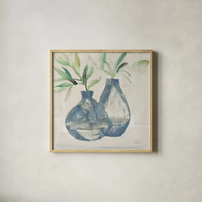 Pretty Jars Warm by Albena Hristova. Shown in a natural wood glass frame for a timeless modern aesthetic. Available as an archival giclee rolled canvas, fine art paper, or poster print. SKU 60299a.