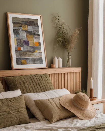 Pueblo II by Albena Hristova. shown as a paper print in a natural frame. Available as a archival giclee rolled canvas, fine art paper, or poster print. SKU 63947h.