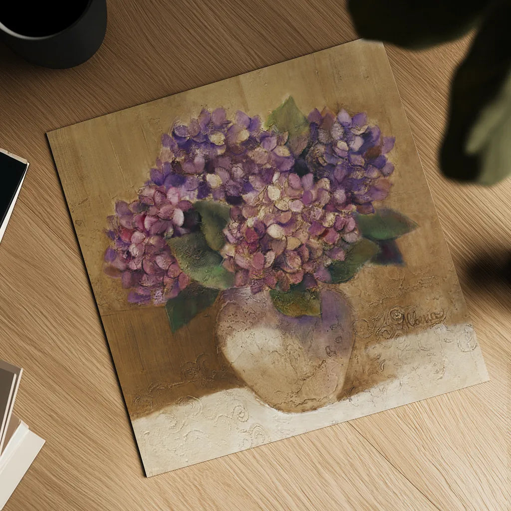 Purple Bouquet I by Albena Hristova. Shown as a detailed flat fine art print, highlighting archival giclee quality. Available as an archival giclee rolled canvas, fine art paper, or poster print. SKU 4896a.