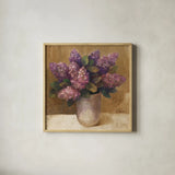 Purple Bouquet II by Albena Hristova. Shown in a natural wood glass frame for a timeless modern aesthetic. Available as an archival giclee rolled canvas, fine art paper, or poster print. SKU 4897a.