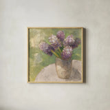 Purple Hyacinths in Vase Green by Albena Hristova. Shown in a natural wood glass frame for a timeless modern aesthetic. Available as an archival giclee rolled canvas, fine art paper, or poster print. SKU 71343a.