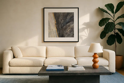 Ravine by Albena Hristova. Displayed in a glass frame with matte in a clean modern living room. Available as an archival giclee rolled canvas, fine art paper, or poster print. SKU 63825a.