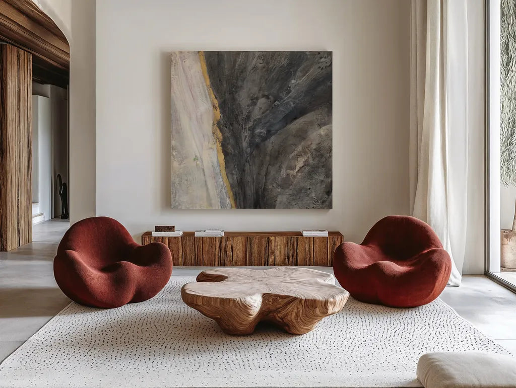 Ravine by Albena Hristova. Shown as extra-large giant wall art in a modern living room. Available as an archival giclee rolled canvas, fine art paper, or poster print. SKU 63825a.