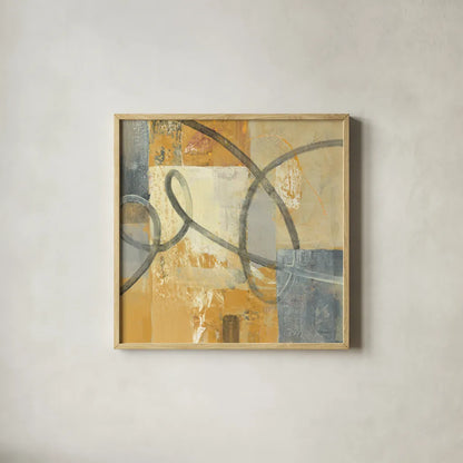 Ribbon Dance II Autumn by Albena Hristova. Shown in a natural wood glass frame for a timeless modern aesthetic. Available as an archival giclee rolled canvas, fine art paper, or poster print. SKU 78334a.