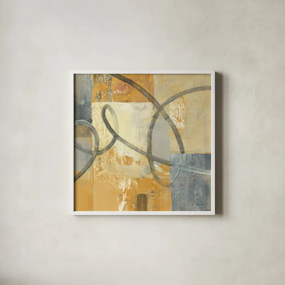 Ribbon Dance II Autumn by Albena Hristova. Shown in a crisp white glass frame for a clean and minimalist style. Available as an archival giclee rolled canvas, fine art paper, or poster print. SKU 78334a.