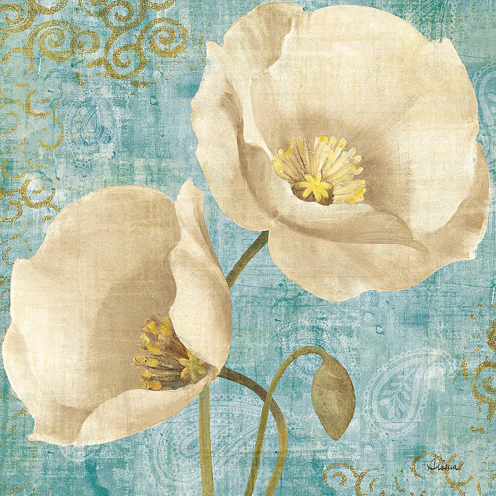 Rich Poppies on Paisley by Albena Hristova. SKU 11419a. Archival Giclee Fine art print for wall decor.