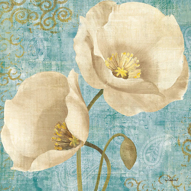 Rich Poppies on Paisley by Albena Hristova. SKU 11419a. Archival Giclee Fine art print for wall decor.